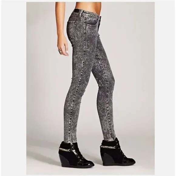 Guess Brittney Jeans Legging Mid-rise Denim In Guinevere Wash Black Sz 26 / 2