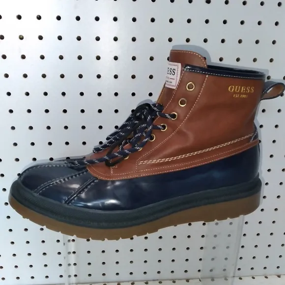 GUESS Brown Blue Men's Shoes  Boots | Flat Round Toe Lace up SZ 13 US | 46 EUR