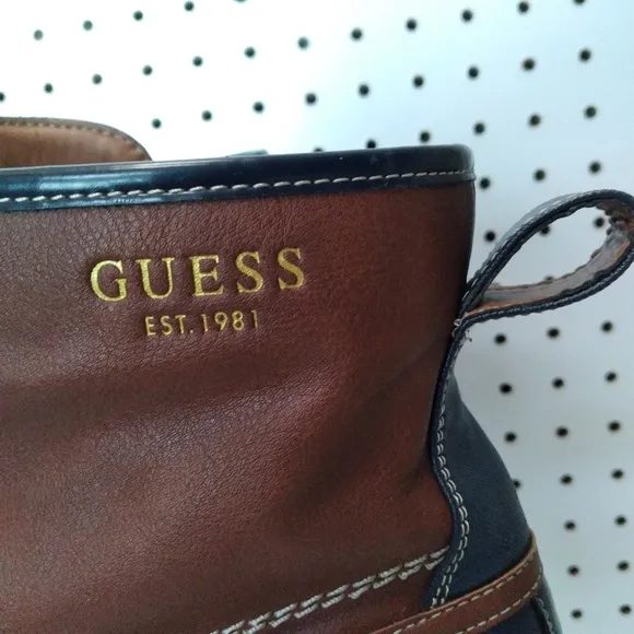 GUESS Brown Blue Men's Shoes  Boots | Flat Round Toe Lace up SZ 13 US | 46 EUR