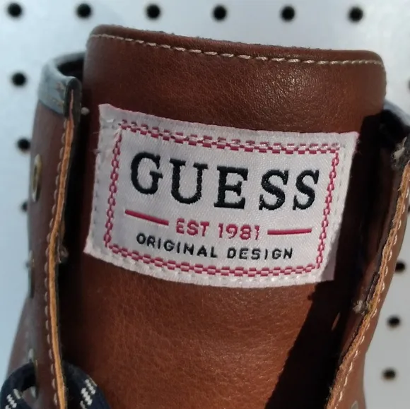 GUESS Brown Blue Men's Shoes  Boots | Flat Round Toe Lace up SZ 13 US | 46 EUR