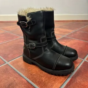 Harley Davidson Black Buckle Fur Lined Round Toe Biker Boots Size US 8
