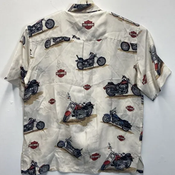 Harley Davidson Silk Button Up Shirt Men’s Medium Motorcycle Graphic