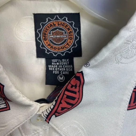 Harley Davidson Silk Button Up Shirt Men’s Medium Motorcycle Graphic