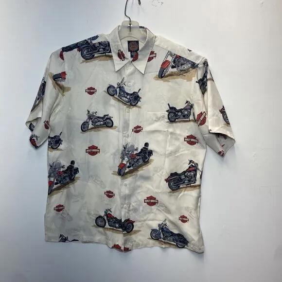 Harley Davidson Silk Button Up Shirt Men’s Medium Motorcycle Graphic
