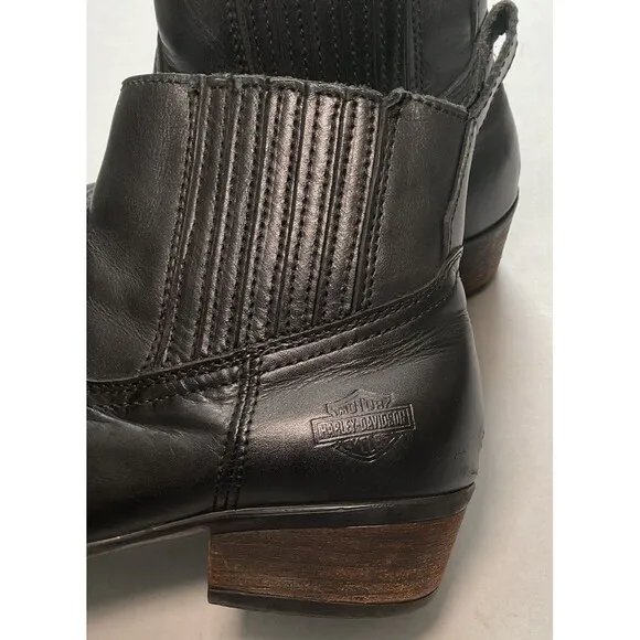 🔷Harley Davison Women’s Leather Black Ankle Western Riding Biker Boots Size 9.5