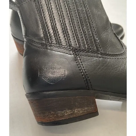 🔷Harley Davison Women’s Leather Black Ankle Western Riding Biker Boots Size 9.5