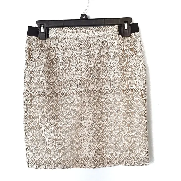 Harvey Faircloth Skirt Womens 4 Gold Metallic Eyelet Lace Silk Mini