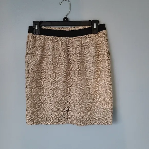 Harvey Faircloth Skirt Womens 4 Gold Metallic Eyelet Lace Silk Mini