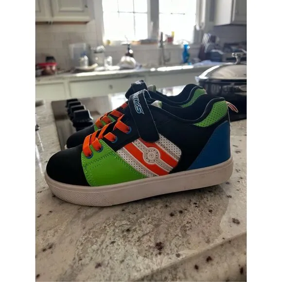 Heelys Racer 20 X2 Color Block Black Orange Blue Green Roller Skate Shoes sz 2 Y