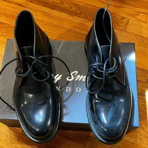 Henry Smith London Black Leather ankle Boots with distressed Polished Finish