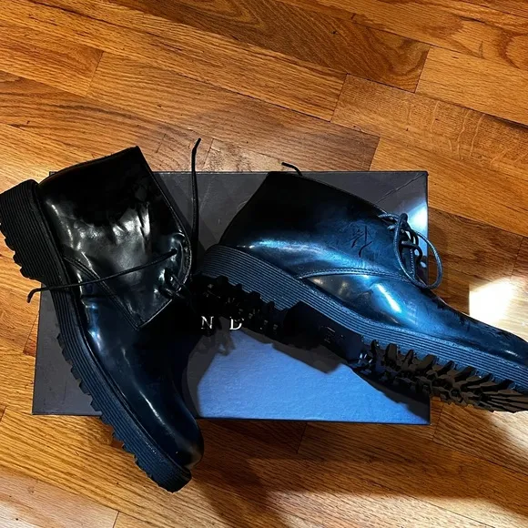 Henry Smith London Black Leather ankle Boots with distressed Polished Finish