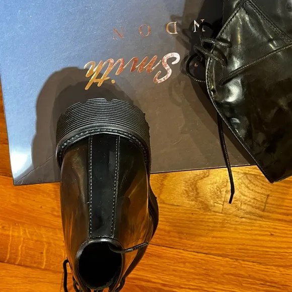 Henry Smith London Black Leather ankle Boots with distressed Polished Finish