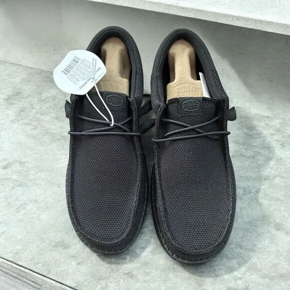 Hey Dude Wally Sox Lace Up Loafers Micro Total Black Everyday Shoes Mens Size 9