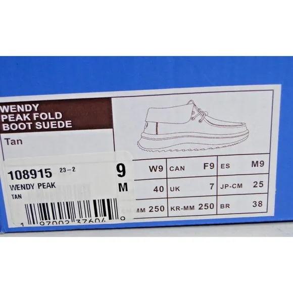 HEY DUDE WENDY PEAK FOLD BOOT SUEDE WOMEN'S 108915 SLIP-ON SIZE 9 NIB TAN