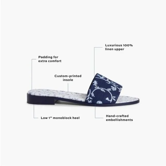 Hill House The Summer Slide Blue Embroidery Shoe Sandal Botanical Sz 11 NEW