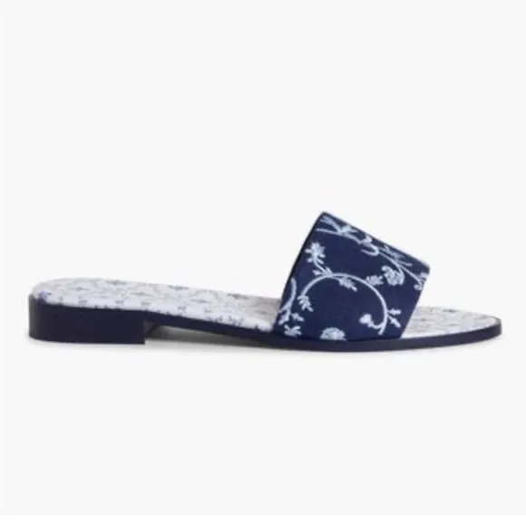 Hill House The Summer Slide Blue Embroidery Shoe Sandal Botanical Sz 11 NEW