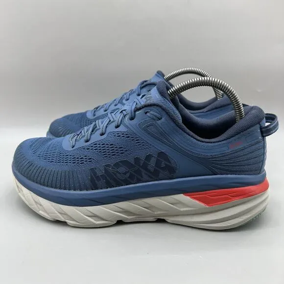 Hoka One One Bondi 7 Running Sneakers Men Size 8 Blue Comfort Low Top Lace Shoes