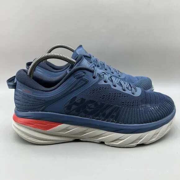 Hoka One One Bondi 7 Running Sneakers Men Size 8 Blue Comfort Low Top Lace Shoes