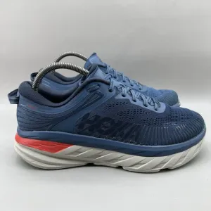 Hoka One One Bondi 7 Running Sneakers Men Size 8 Blue Comfort Low Top Lace Shoes