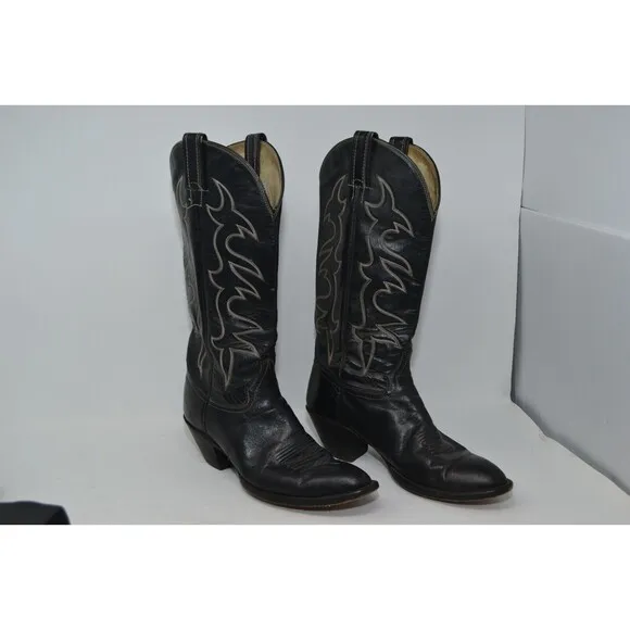 Hondo Boots Men's Western Boots -‎ Round Toe Size 7.5 A black leather Cowboy