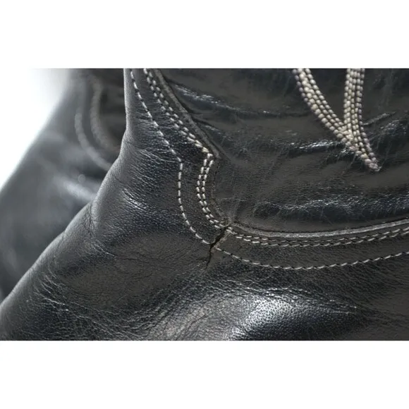Hondo Boots Men's Western Boots -‎ Round Toe Size 7.5 A black leather Cowboy