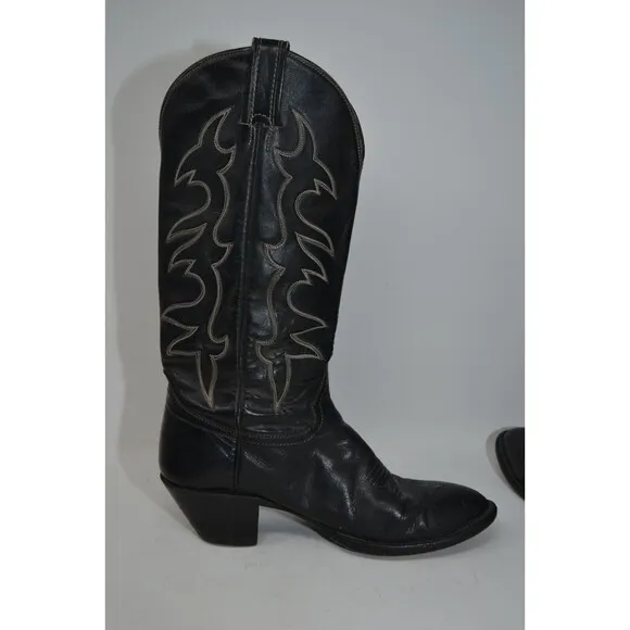 Hondo Boots Men's Western Boots -‎ Round Toe Size 7.5 A black leather Cowboy