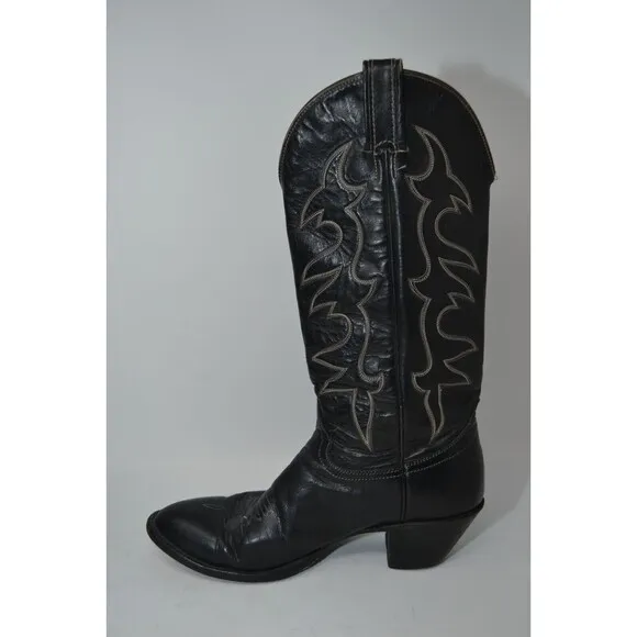 Hondo Boots Men's Western Boots -‎ Round Toe Size 7.5 A black leather Cowboy