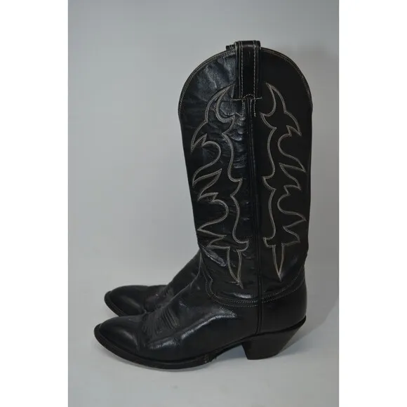 Hondo Boots Men's Western Boots -‎ Round Toe Size 7.5 A black leather Cowboy