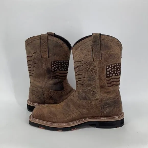Hoss Size 11 M Brown Rancher Leather Rushmore Western Work Boots Comp Toe P5-27