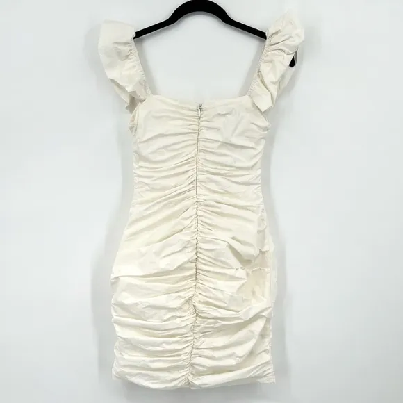 HOUSE OF CB BODY CON KARA DRESSDRAPE RUCHED FLUTTER SLEEVE MINI DRESS SIZE SMALL