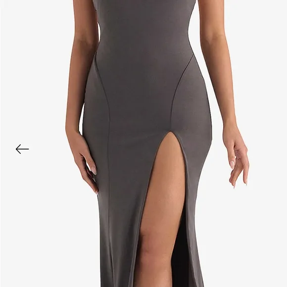 House Of CB Juliette Shadow Halter Gown. Size XSmall. NWT Dark Gray.