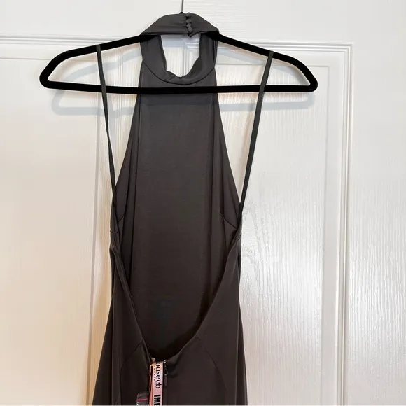 House Of CB Juliette Shadow Halter Gown. Size XSmall. NWT Dark Gray.