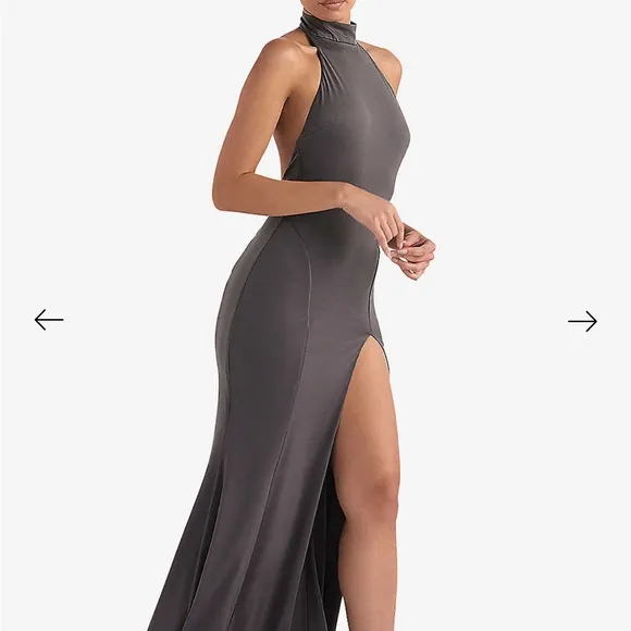 House Of CB Juliette Shadow Halter Gown. Size XSmall. NWT Dark Gray.