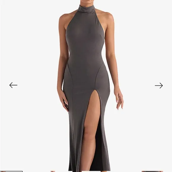 House Of CB Juliette Shadow Halter Gown. Size XSmall. NWT Dark Gray.