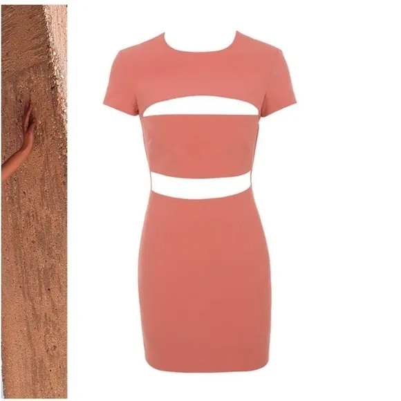 HOUSE OF CB Salmon Coral Cutout Short Sleeve Bodycon Mini Cocktail Dress Medium