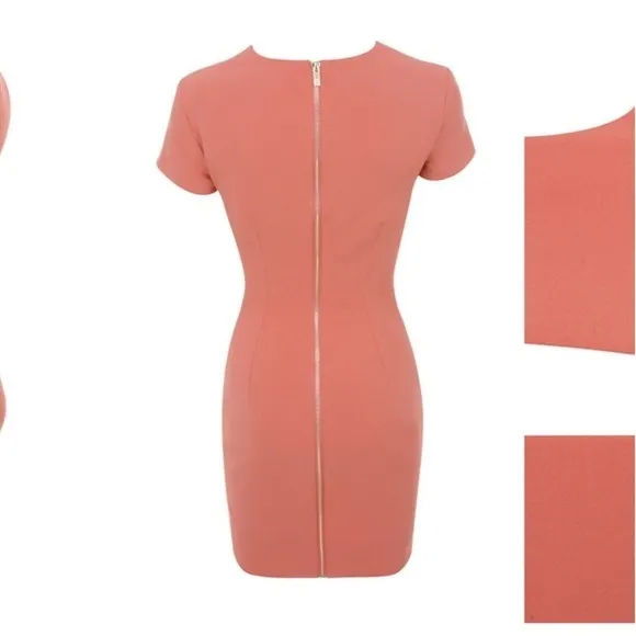 HOUSE OF CB Salmon Coral Cutout Short Sleeve Bodycon Mini Cocktail Dress Medium
