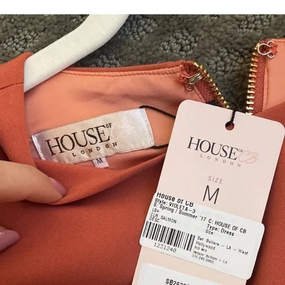 HOUSE OF CB Salmon Coral Cutout Short Sleeve Bodycon Mini Cocktail Dress Medium