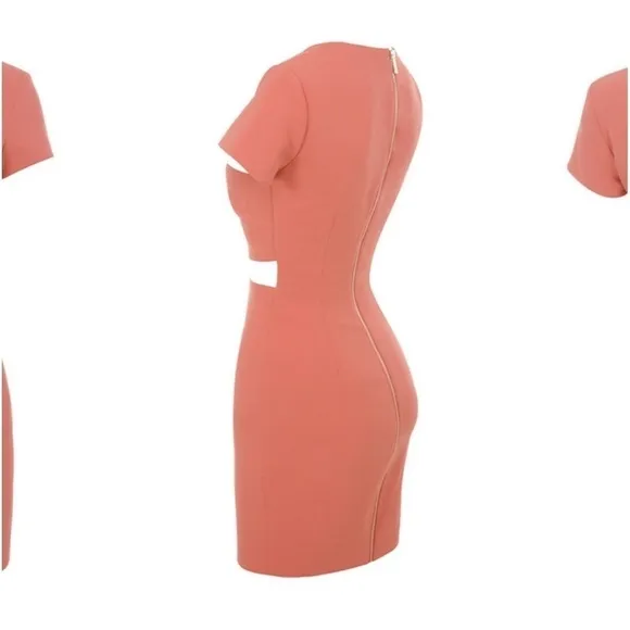 HOUSE OF CB Salmon Coral Cutout Short Sleeve Bodycon Mini Cocktail Dress Medium