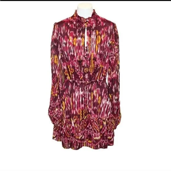 House of Harlow 1960 REVOLVE BurgundyPrint long sleeve boho mini dress Sz 2