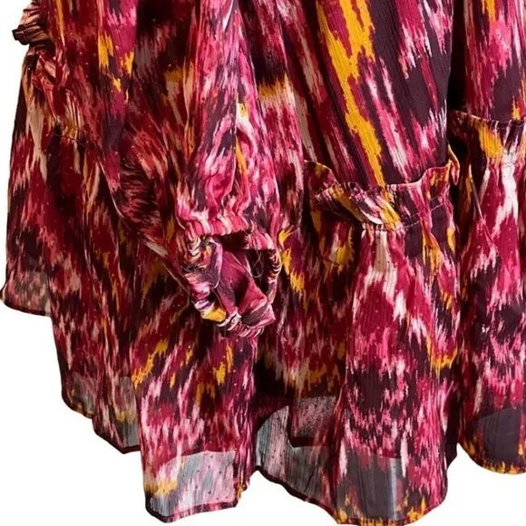 House of Harlow 1960 REVOLVE BurgundyPrint long sleeve boho mini dress Sz 2