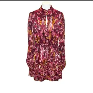 House of Harlow 1960 REVOLVE BurgundyPrint long sleeve boho mini dress Sz 2