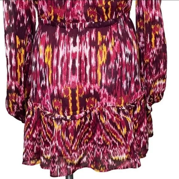 House of Harlow 1960 REVOLVE BurgundyPrint long sleeve boho mini dress Sz 2