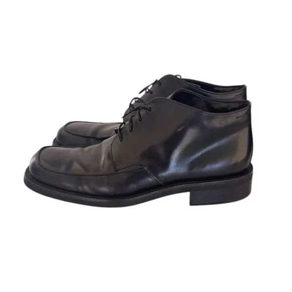 Hugo Boss Mens 4308 Chukka Lace Up Black Leather Boots Size 9 Made In Italy