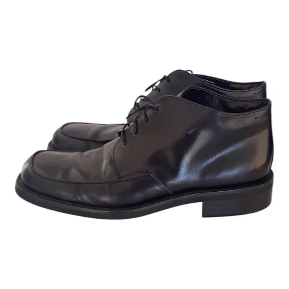 Hugo Boss Mens 4308 Chukka Lace Up Black Leather Boots Size 9 Made In Italy