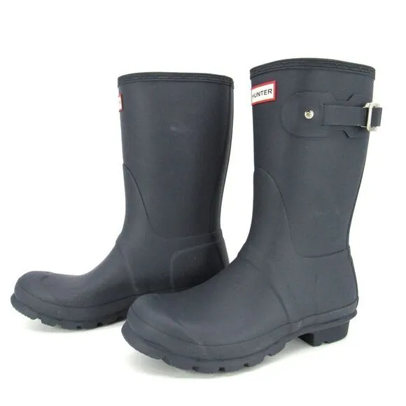 HUNTER Original Short Waterproof Rain Boots in Navy SZ 6