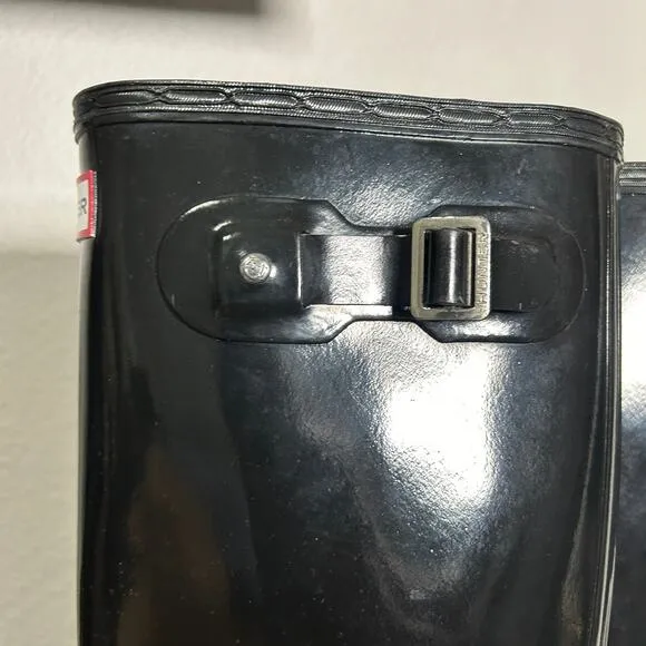 Hunter Original Tall Gloss Rain Boots Black Classic Black Women's Size 8
