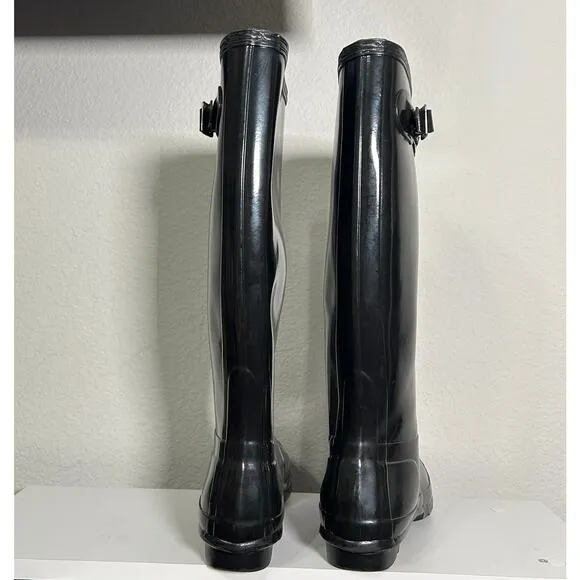 Hunter Original Tall Gloss Rain Boots Black Classic Black Women's Size 8