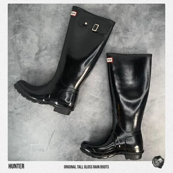 HUNTER ORIGINAL TALL RAIN BOOTS IN GLOSS BLACK WOMEN’S SHOE SIZE EU 36 BOOTS