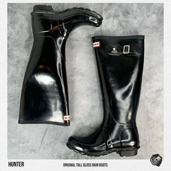 HUNTER ORIGINAL TALL RAIN BOOTS IN GLOSS BLACK WOMEN’S SHOE SIZE EU 36 BOOTS