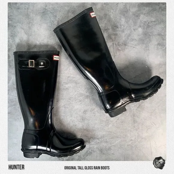 HUNTER ORIGINAL TALL RAIN BOOTS IN GLOSS BLACK WOMEN’S SHOE SIZE EU 36 BOOTS